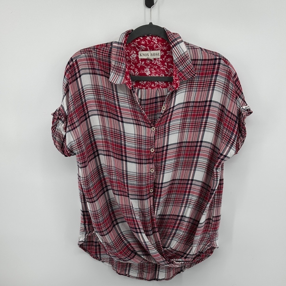 KnoxRose Boho Western Cottagecore SoftGirl Cowgirl Buttodown Red Plaid Shirt SzM